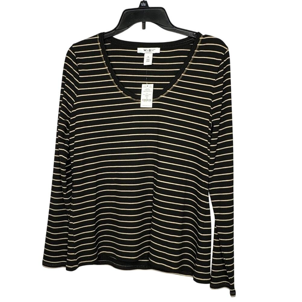 White House Black Market Double Scoop Neckline Striped Shirt Medium New